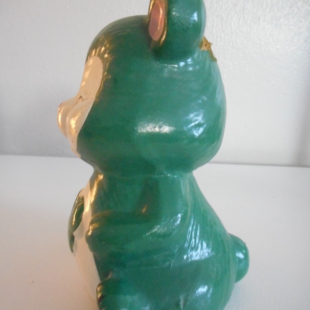 Vintage Chalkware or ceramic Green Bear Bank Shamrock - Picture 2 of 7